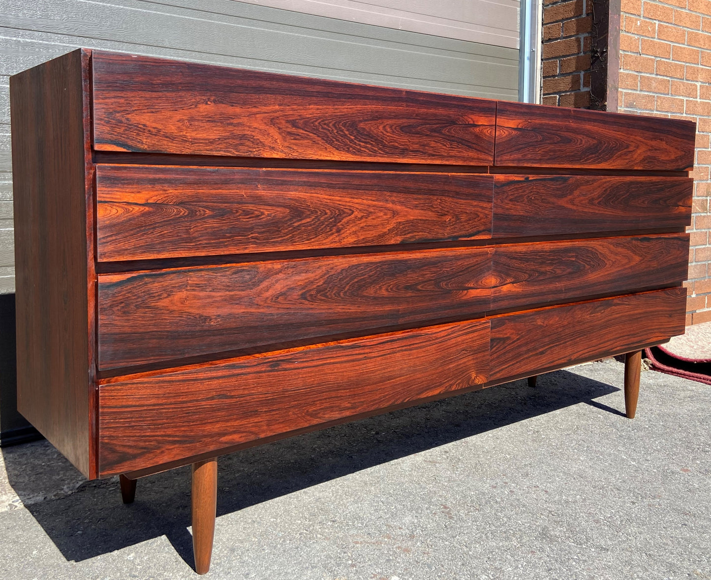 REFINISHED Danish MCM Rosewood Credenza Dresser 8 Drawers by Vinde Møbelfabrik