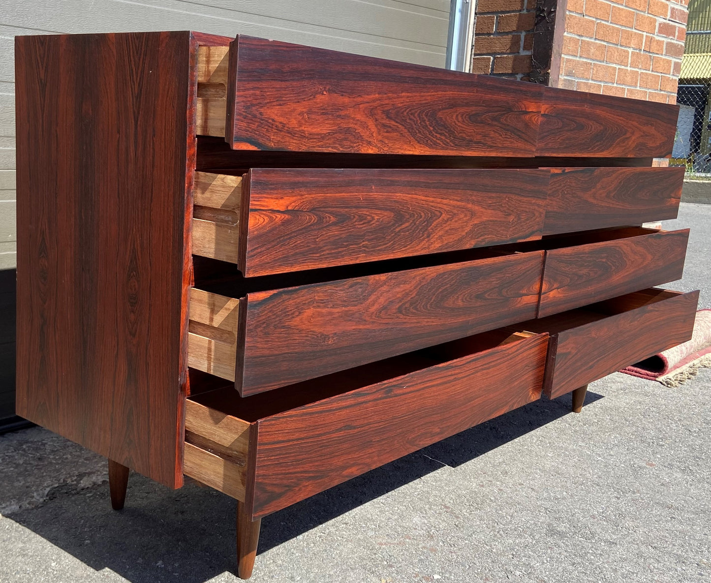 REFINISHED Danish MCM Rosewood Credenza Dresser 8 Drawers by Vinde Møbelfabrik