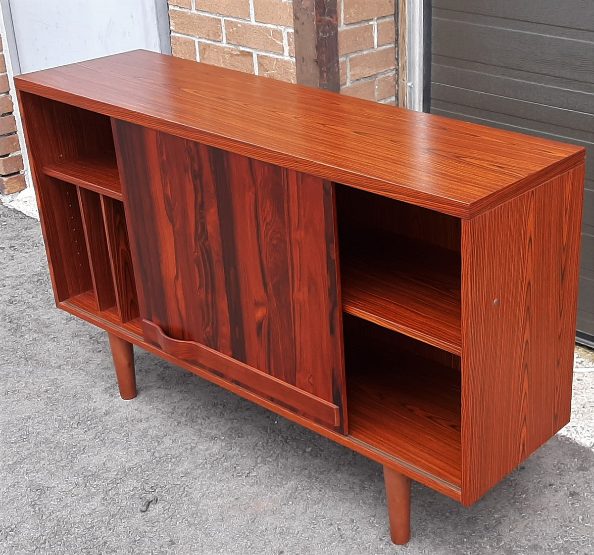 REFINISHED Swedish MCM Rosewood record credenza with a sliding door by Troeds 51