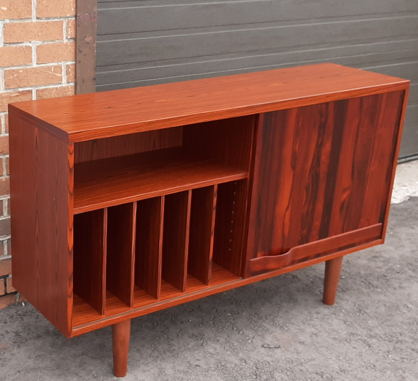 REFINISHED Swedish MCM Rosewood record credenza with a sliding door by Troeds 51"