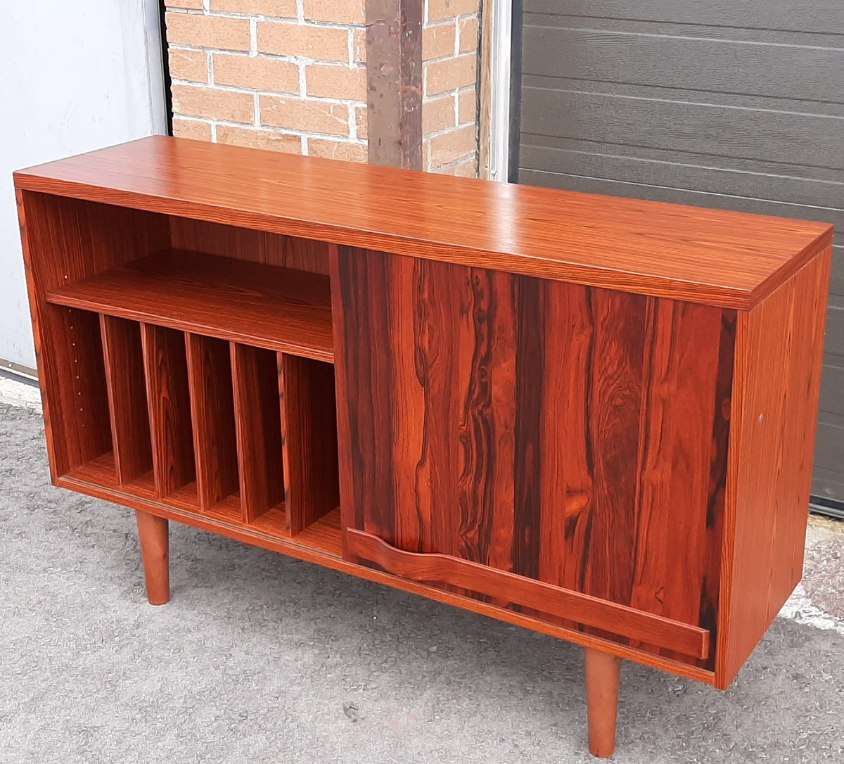 REFINISHED Swedish MCM Rosewood record credenza with a sliding door by Troeds 51