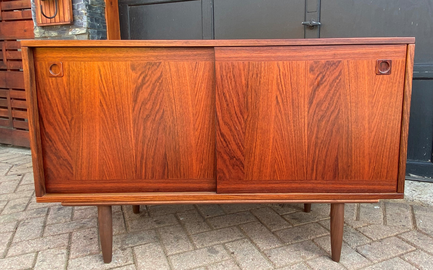 RESTORED Danish MCM rosewood credenza with finished back 47.25"