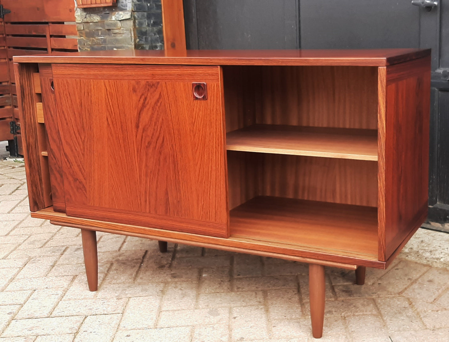 RESTORED Danish MCM rosewood credenza with finished back 47.25"