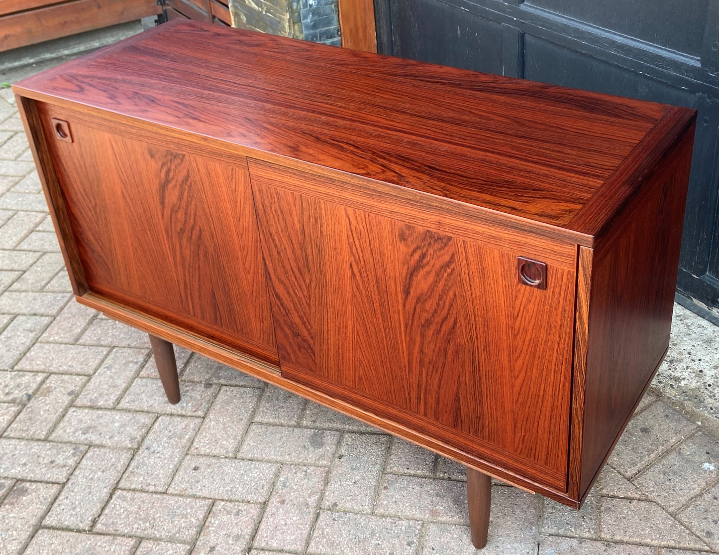 RESTORED Danish MCM rosewood credenza with finished back 47.25"