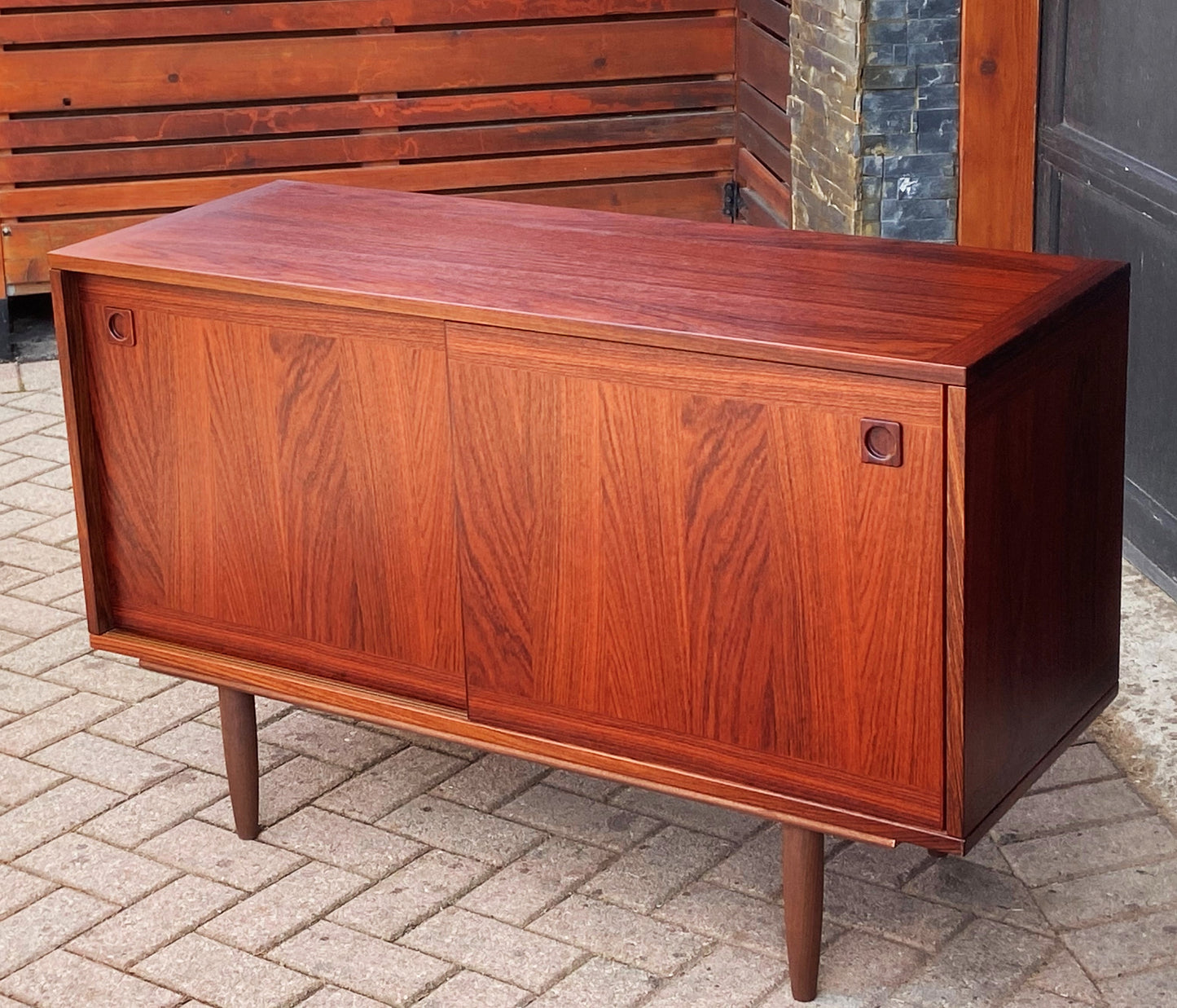 RESTORED Danish MCM rosewood credenza with finished back 47.25"