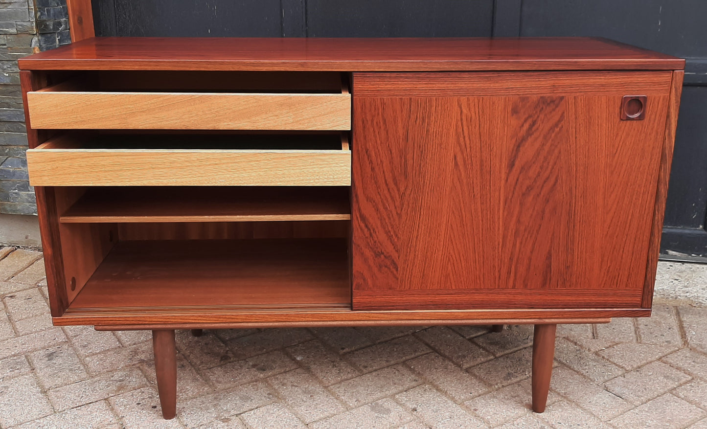 RESTORED Danish MCM rosewood credenza with finished back 47.25"