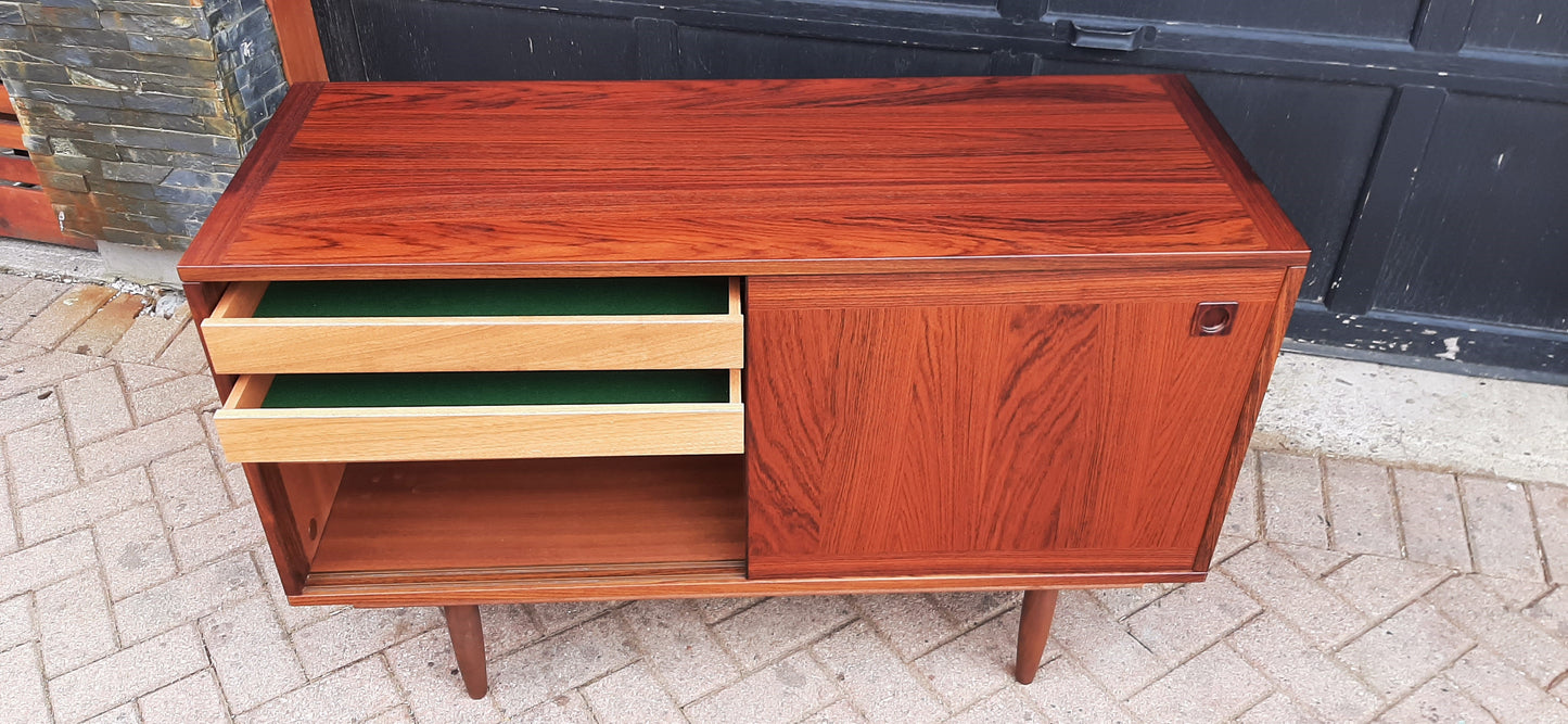 RESTORED Danish MCM rosewood credenza with finished back 47.25"