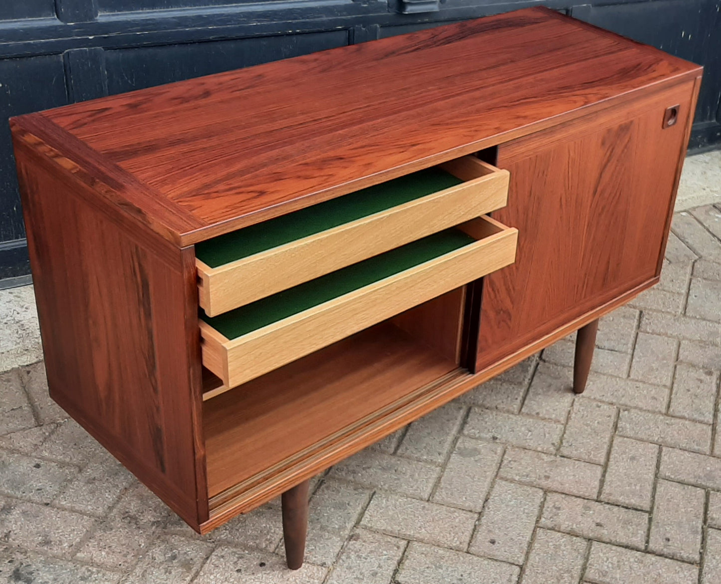 RESTORED Danish MCM rosewood credenza with finished back 47.25"