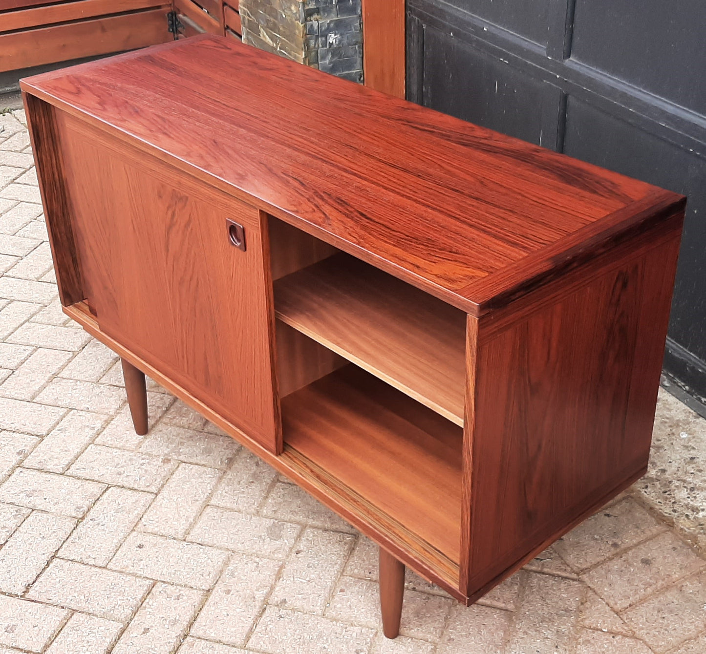 RESTORED Danish MCM rosewood credenza with finished back 47.25"