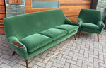 REFINISHED REUPHOLSTERED in wool mohair Danish MCM Teak Sofa & Lounge Chair, PERFECT 2