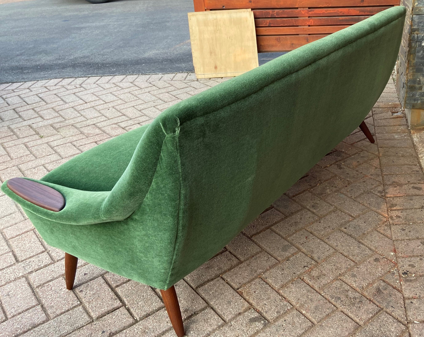 REFINISHED REUPHOLSTERED in wool mohair Danish MCM Teak Sofa & Lounge Chair, PERFECT