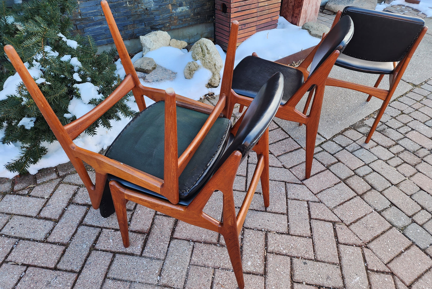 4 REUPHOLSTERED in mohair Danish Mid Century Modern Teak Swivel Back Chairs by Arne Vodder, Ella
