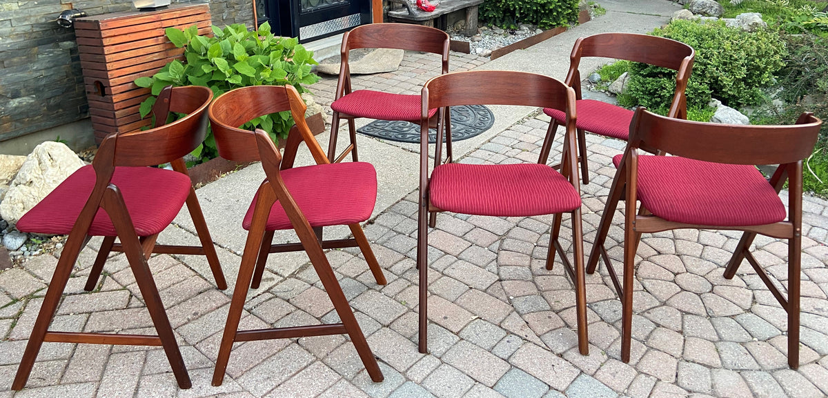 4 Danish Mid Century Modern Teak Arm Chairs by TH Harlev REUPHOLSTERED