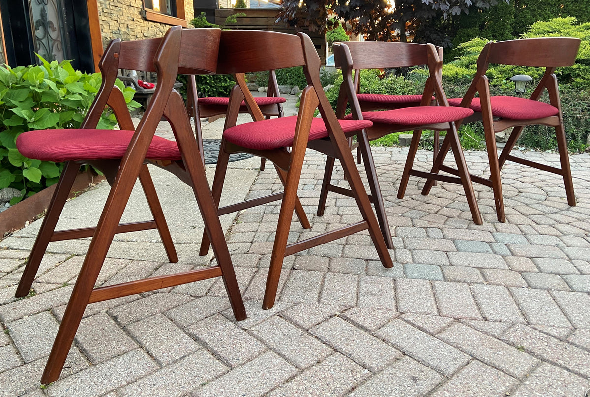 4 Danish Mid Century Modern Teak Arm Chairs by TH Harlev REUPHOLSTERED