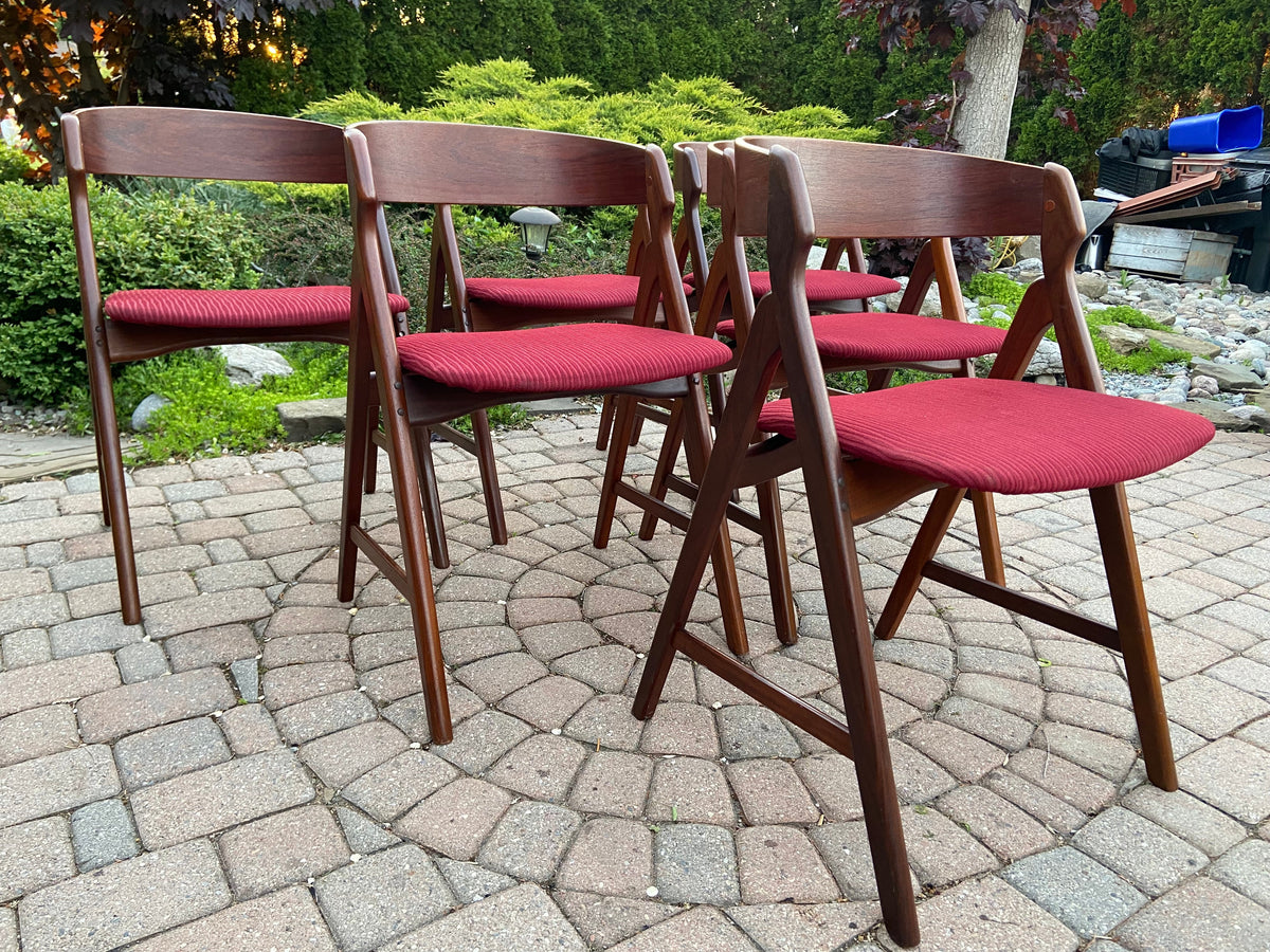4 Danish Mid Century Modern Teak Arm Chairs by TH Harlev REUPHOLSTERED