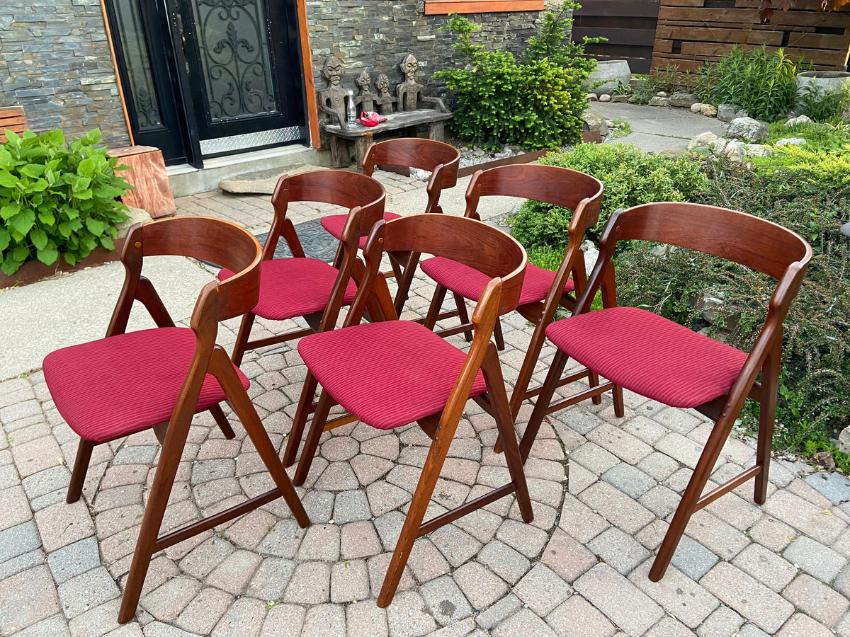 4 Danish Mid Century Modern Teak Arm Chairs by TH Harlev REUPHOLSTERED