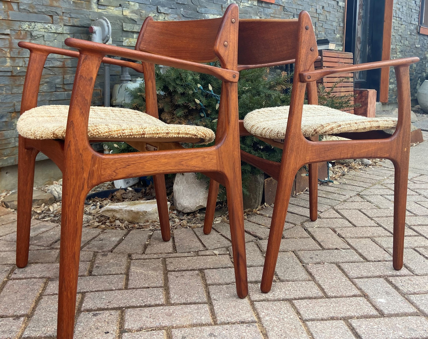 2 REFINISHED Danish Mid Century Modern Teak Arm Chairs by Erik Buch