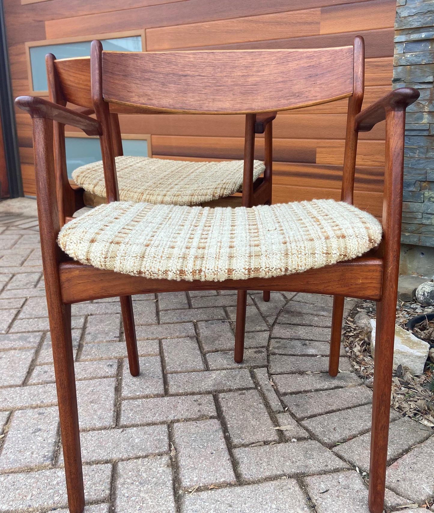 2 REFINISHED Danish Mid Century Modern Teak Arm Chairs by Erik Buch