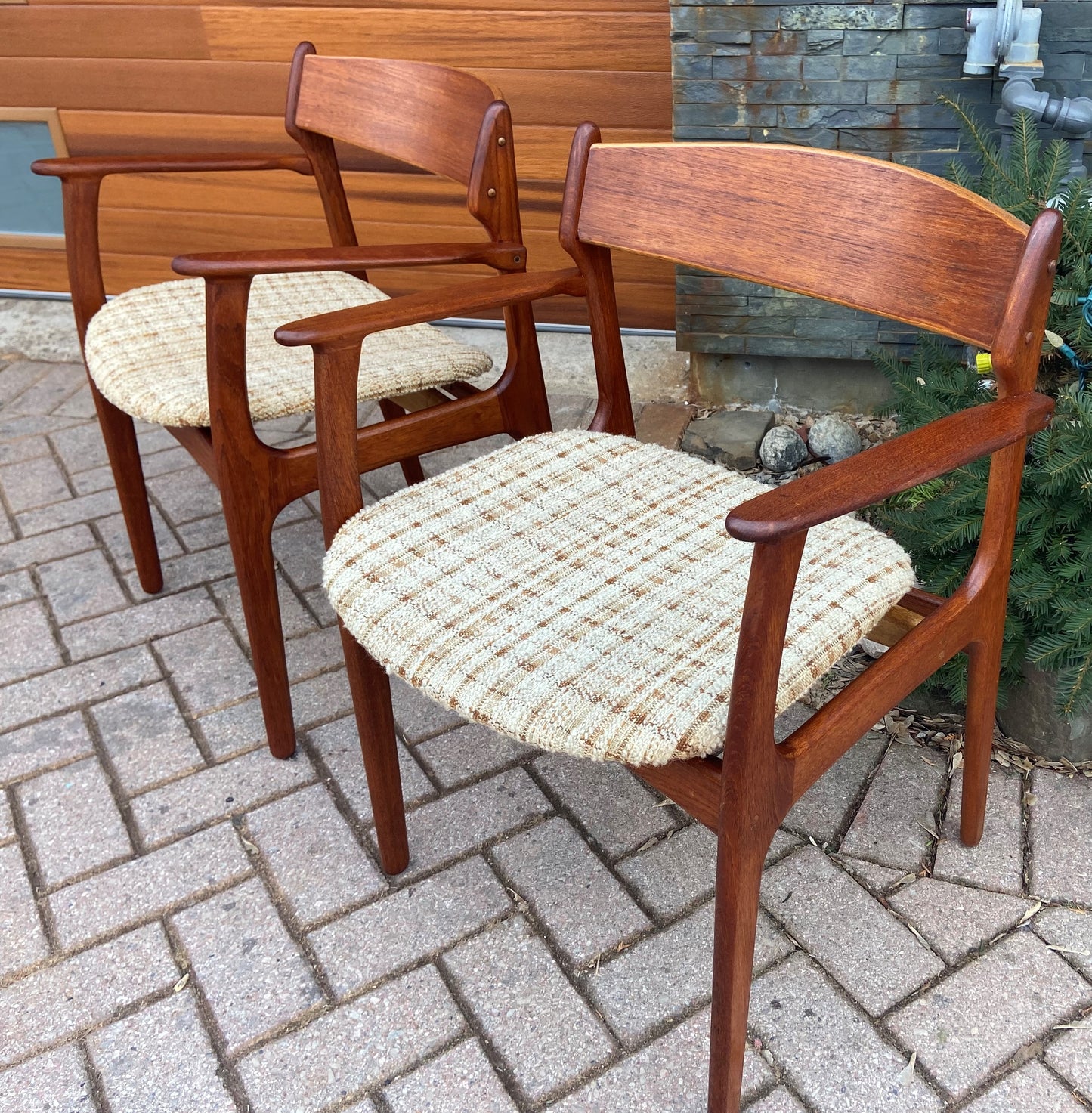 2 REFINISHED Danish Mid Century Modern Teak Arm Chairs by Erik Buch