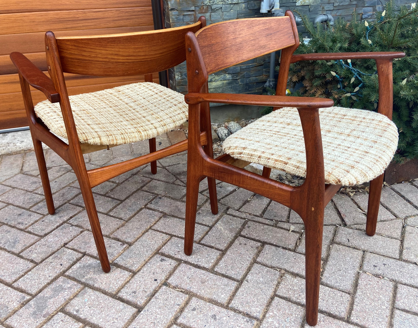 2 REFINISHED Danish Mid Century Modern Teak Arm Chairs by Erik Buch