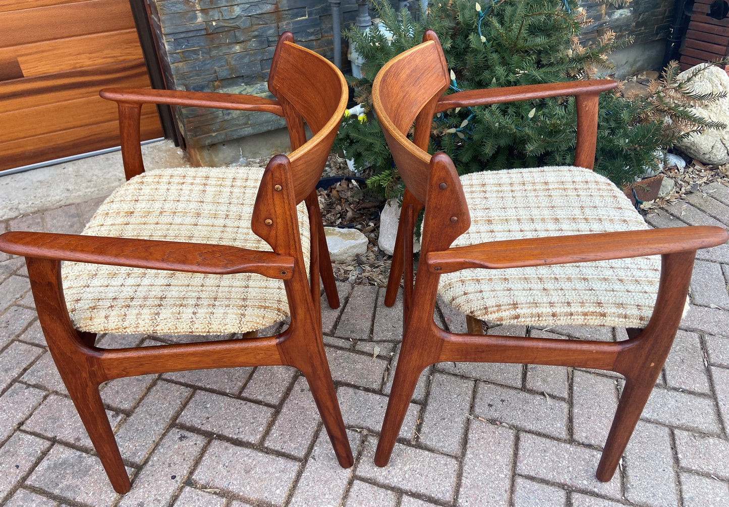 2 REFINISHED Danish Mid Century Modern Teak Arm Chairs by Erik Buch