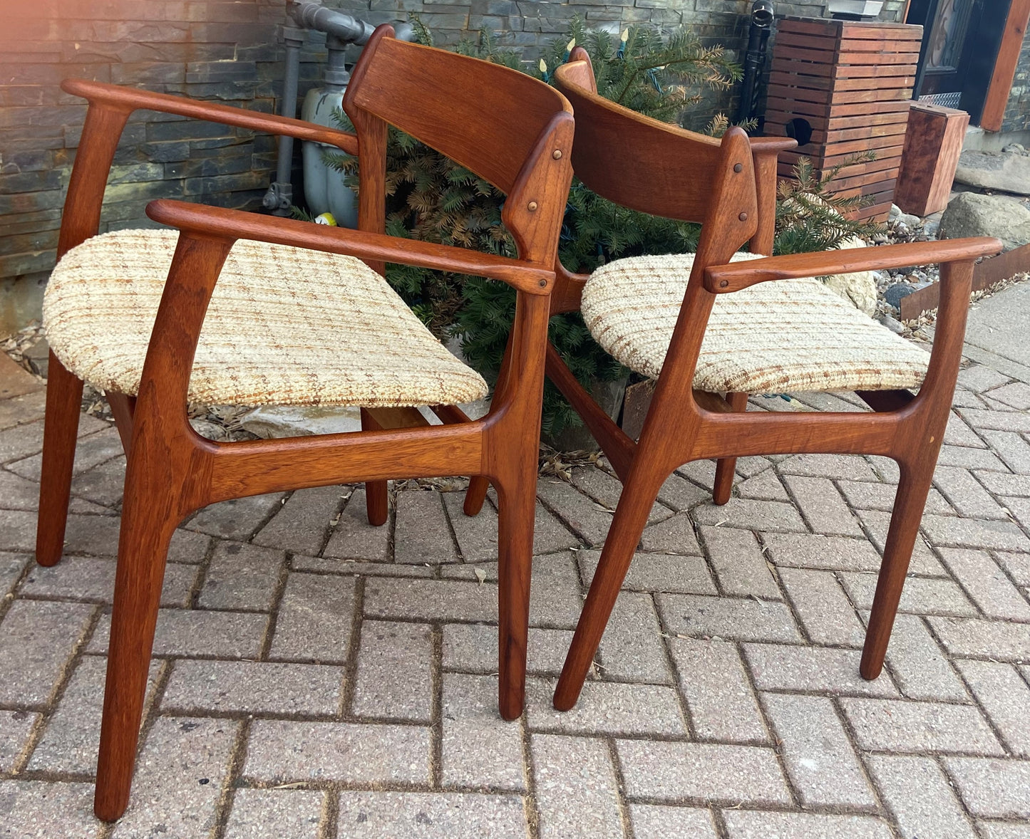 2 REFINISHED Danish Mid Century Modern Teak Arm Chairs by Erik Buch