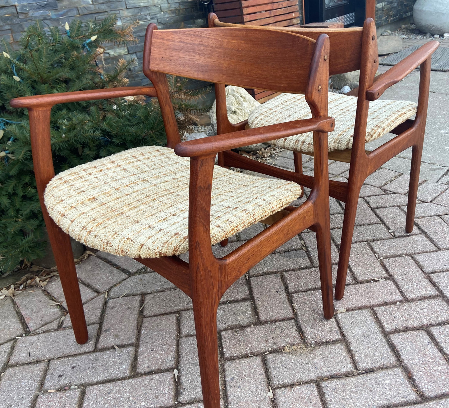 2 REFINISHED Danish Mid Century Modern Teak Arm Chairs by Erik Buch