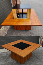 REFINISHED MCM Rolling Teak Coffee Table w Hydraulic Pop-Up Bar by Kai Kristiansen 1