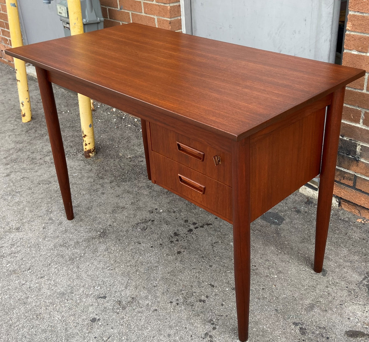 REFINISHED Danish Mid Century Modern Teak Desk Free Standing, Compact