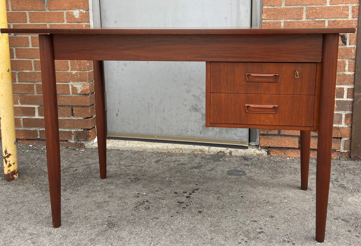 REFINISHED Danish Mid Century Modern Teak Desk Free Standing, Compact