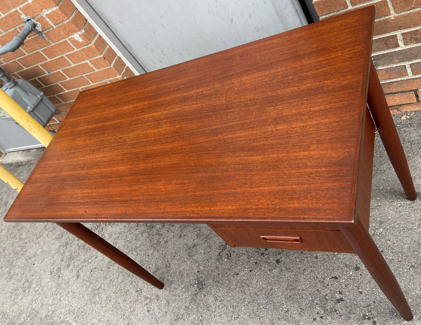 REFINISHED Danish Mid Century Modern Teak Desk Free Standing, Compact