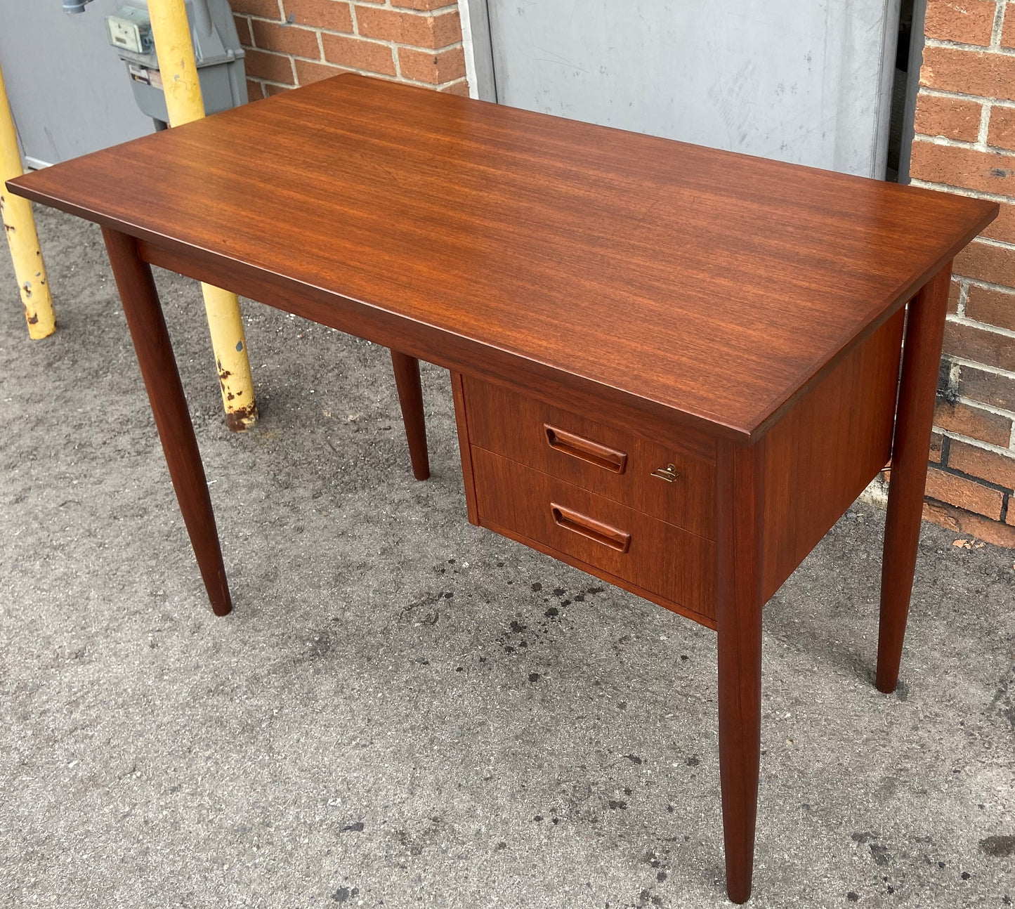 REFINISHED Danish Mid Century Modern Teak Desk Free Standing, Compact