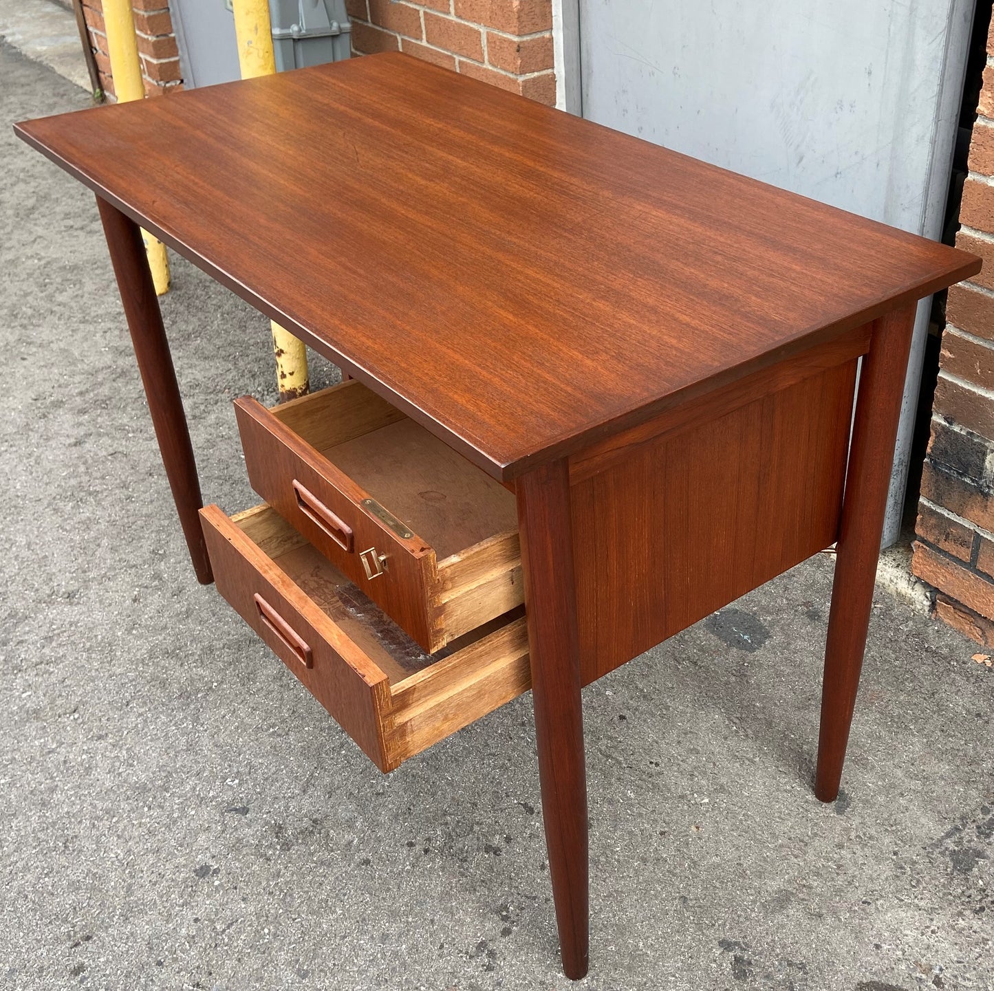 REFINISHED Danish Mid Century Modern Teak Desk Free Standing, Compact