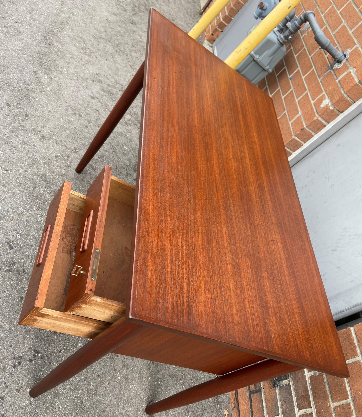 REFINISHED Danish Mid Century Modern Teak Desk Free Standing, Compact