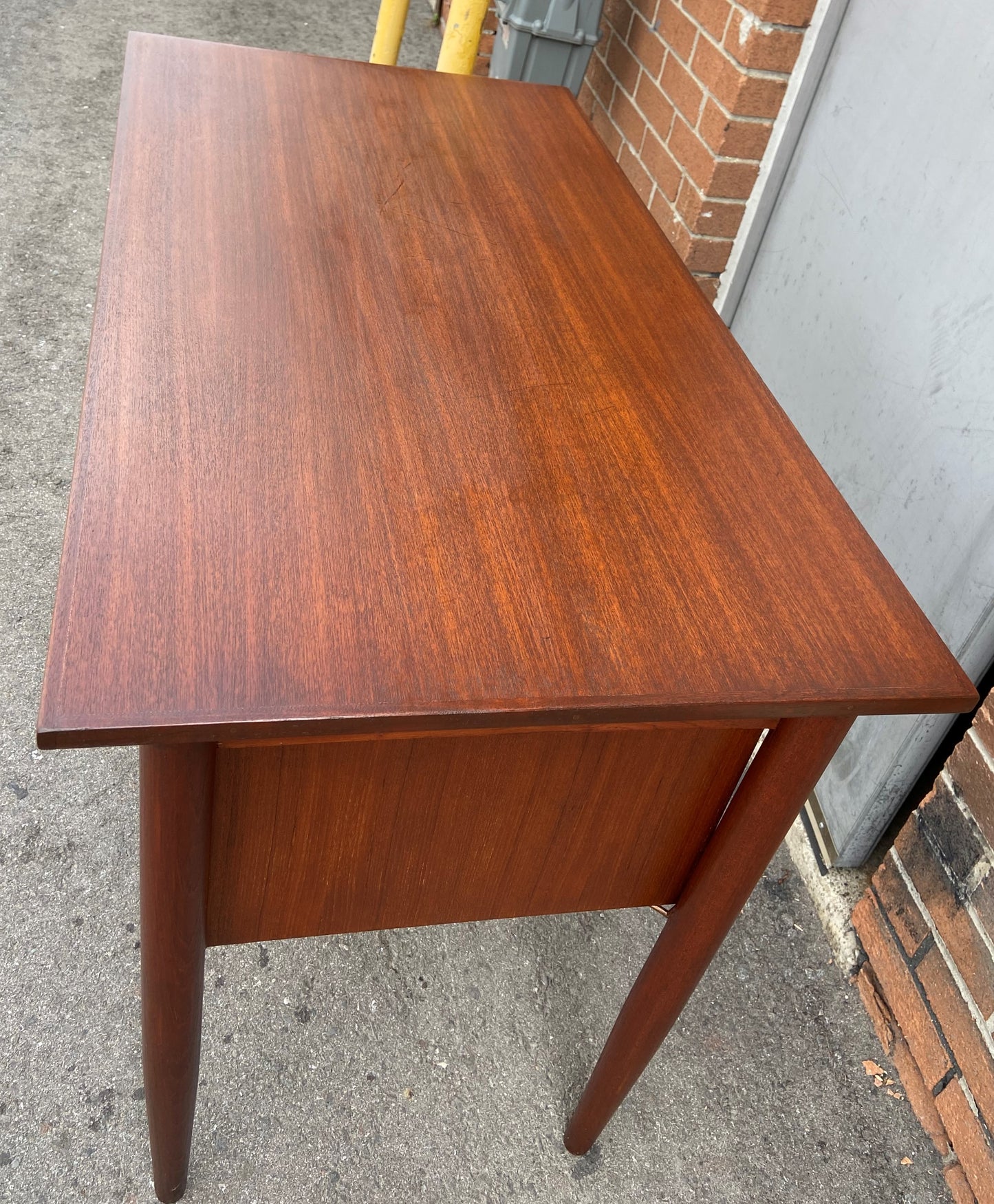 REFINISHED Danish Mid Century Modern Teak Desk Free Standing, Compact