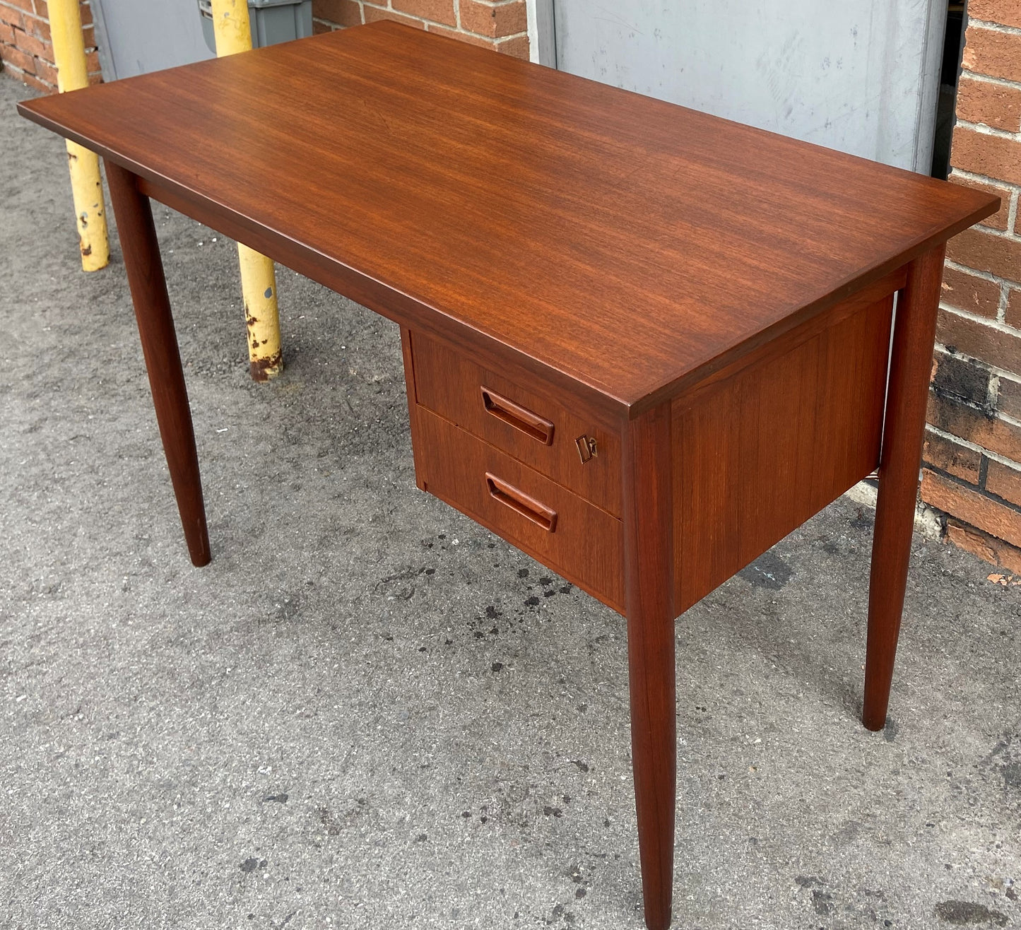 REFINISHED Danish Mid Century Modern Teak Desk Free Standing, Compact