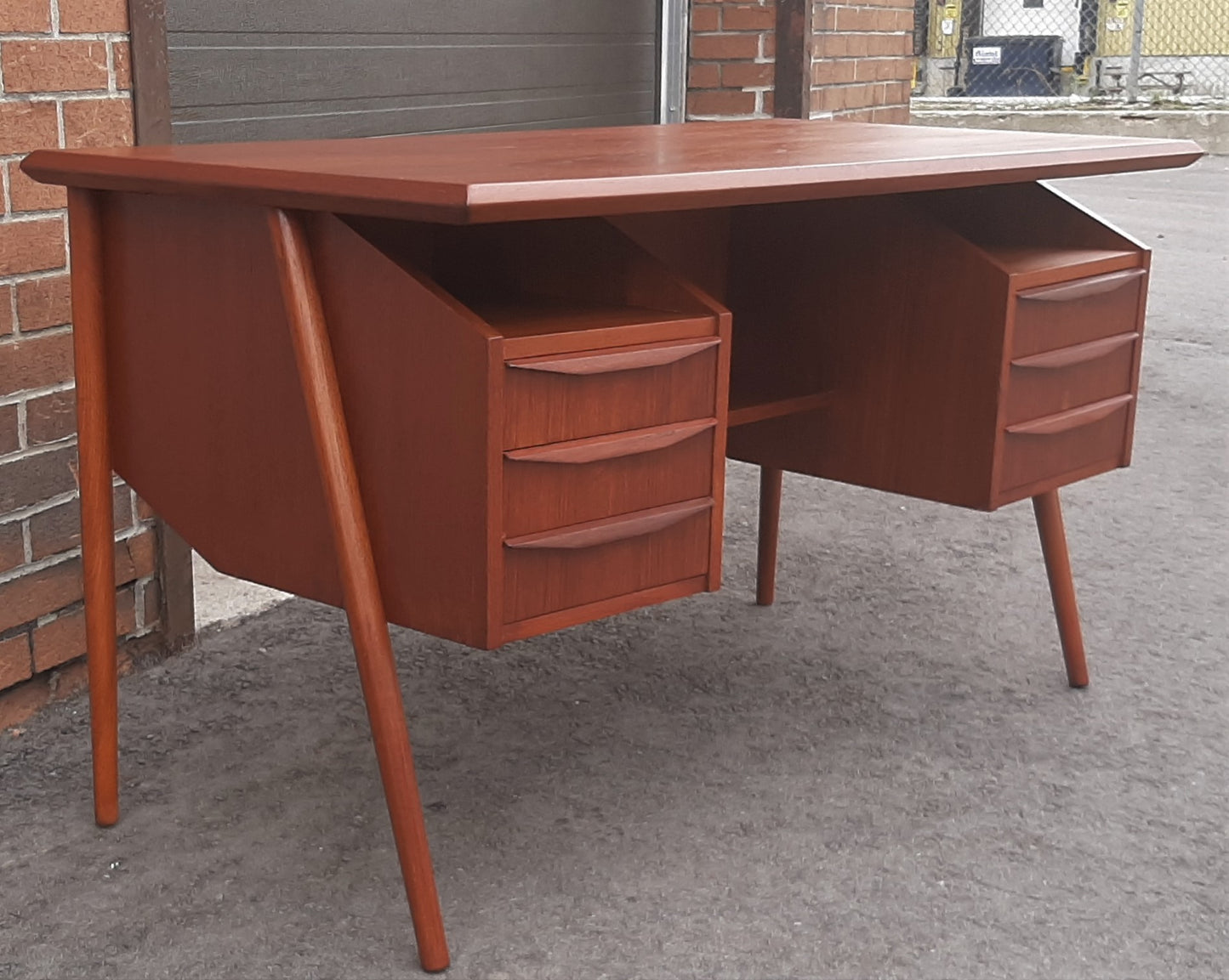 REFINISHED Danish MCM Teak Desk with Bookcase Back by G. Tibergaard