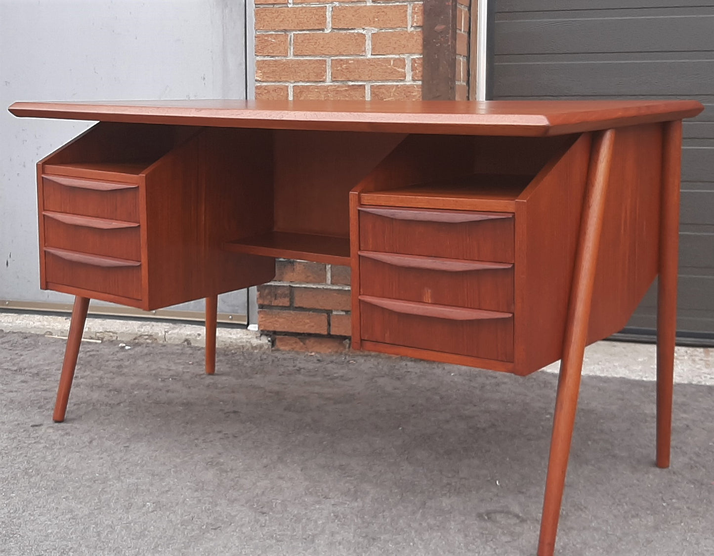 REFINISHED Danish MCM Teak Desk with Bookcase Back by G. Tibergaard