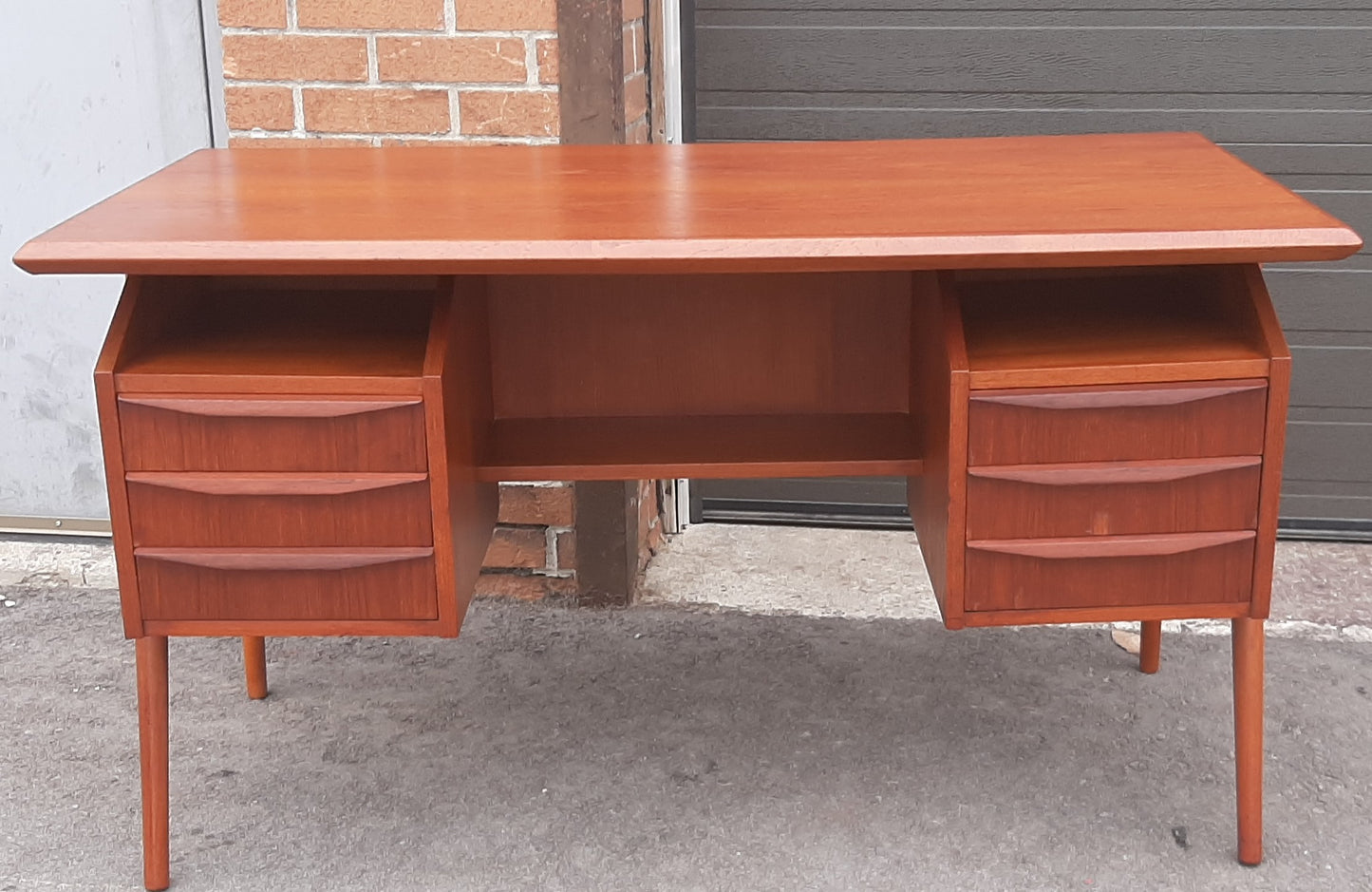 REFINISHED Danish MCM Teak Desk with Bookcase Back by G. Tibergaard