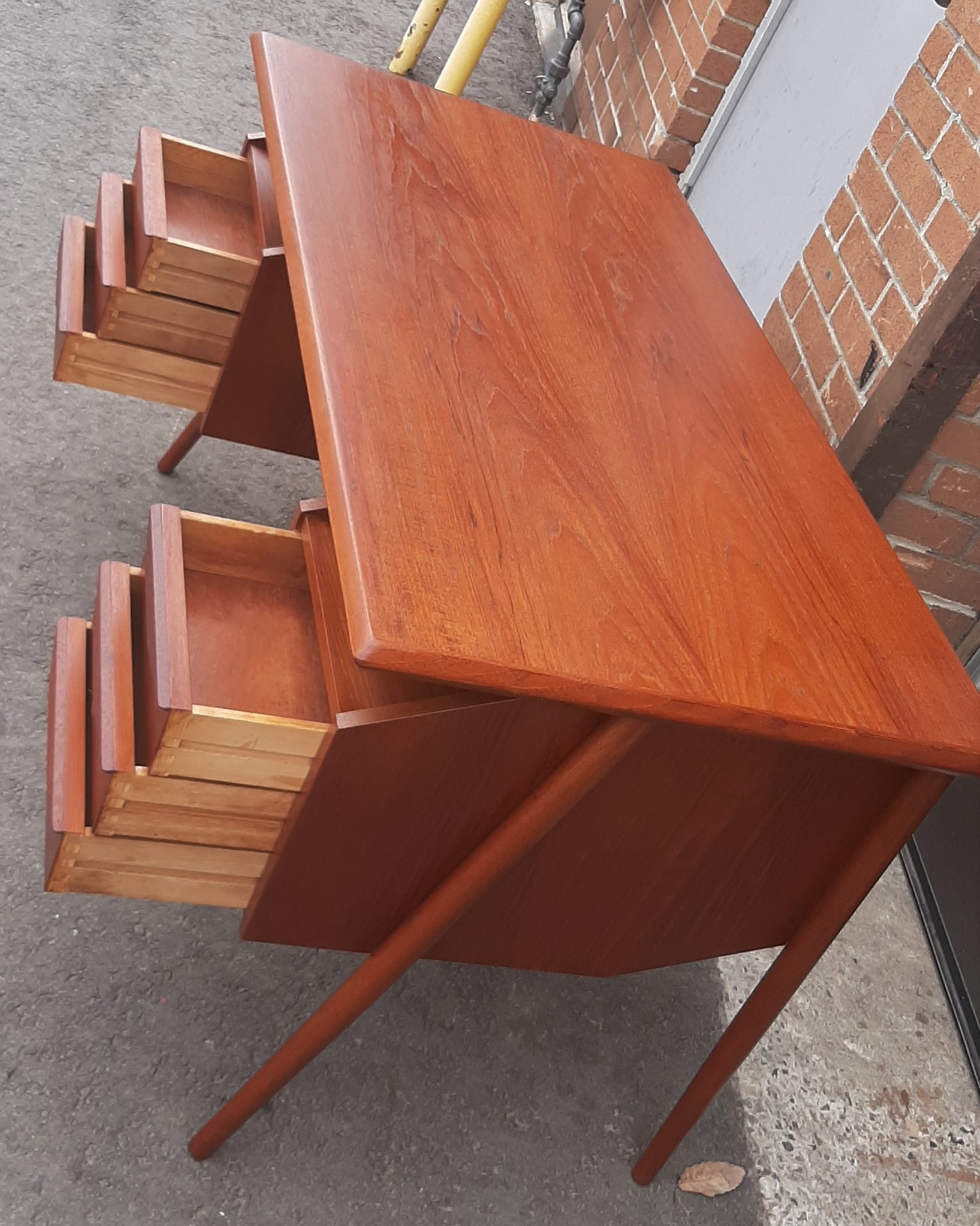 REFINISHED Danish MCM Teak Desk with Bookcase Back by G. Tibergaard