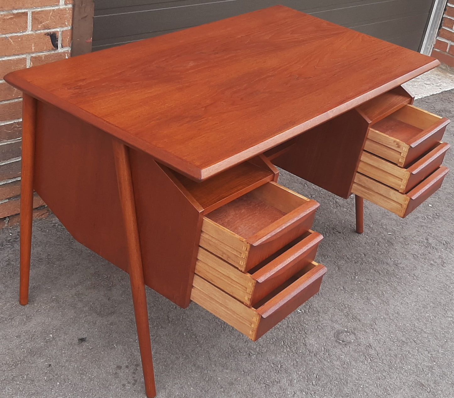 REFINISHED Danish MCM Teak Desk with Bookcase Back by G. Tibergaard