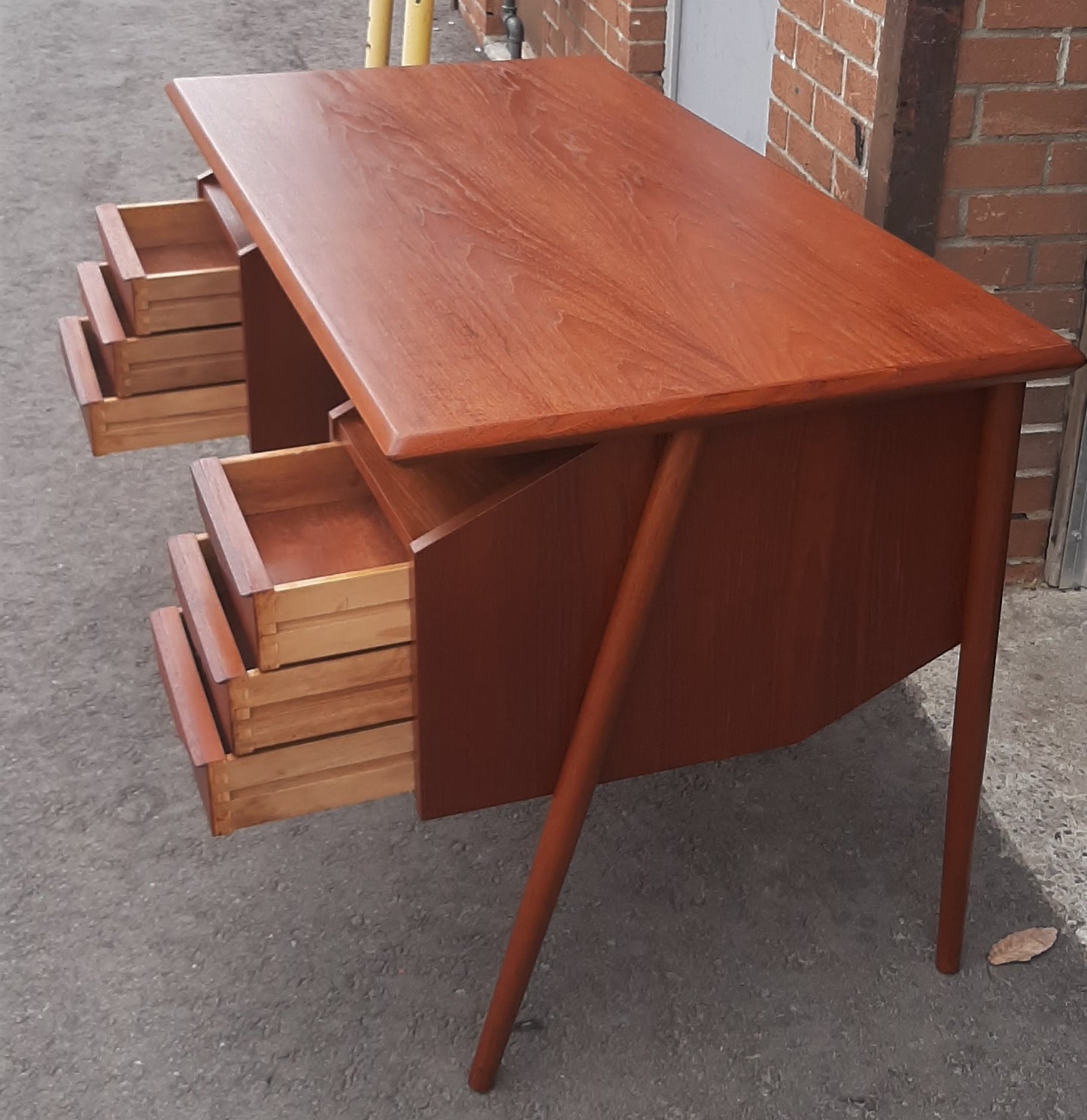 REFINISHED Danish MCM Teak Desk with Bookcase Back by G. Tibergaard