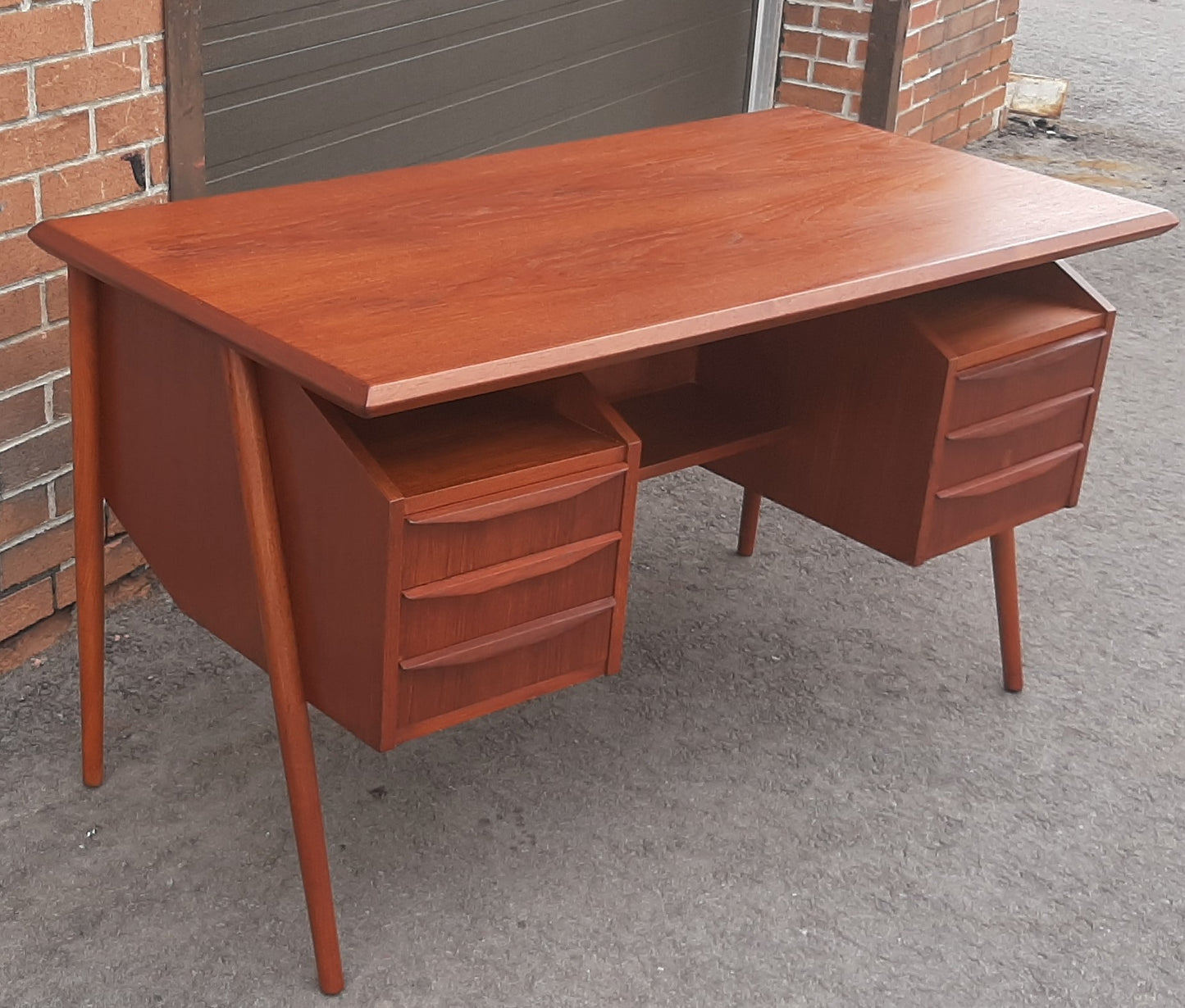 REFINISHED Danish MCM Teak Desk with Bookcase Back by G. Tibergaard