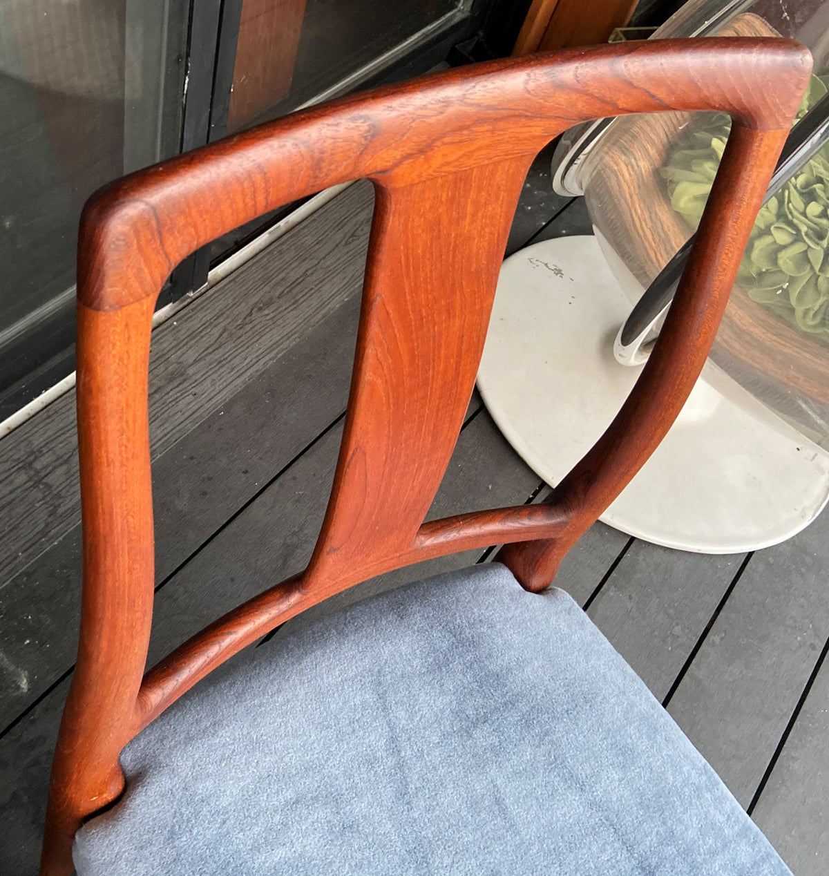 6 REFINISHED Danish MCM teak chairs N. O. Moller style, REUPHOLSTERED in wool mohair, PERFECT