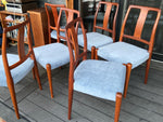 6 REFINISHED Danish MCM teak chairs N. O. Moller style, REUPHOLSTERED in wool mohair, PERFECT 7