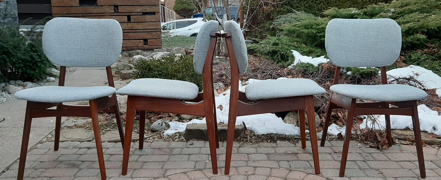 4 REFINISHED REUPHOLSTERED Danish MCM Teak Dining Chairs, A. Olsen style,  like new