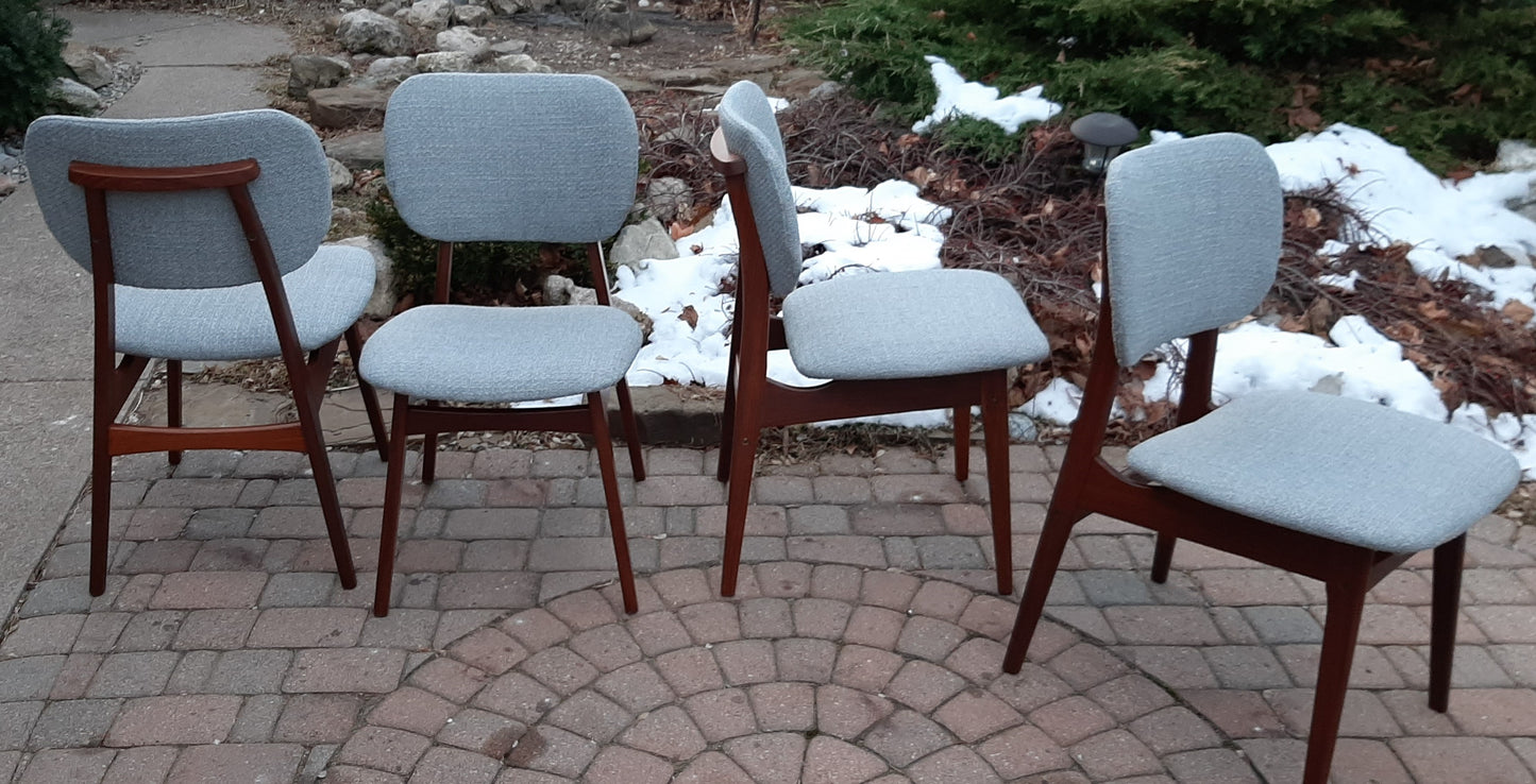 4 REFINISHED REUPHOLSTERED Danish MCM Teak Dining Chairs, A. Olsen style,  like new