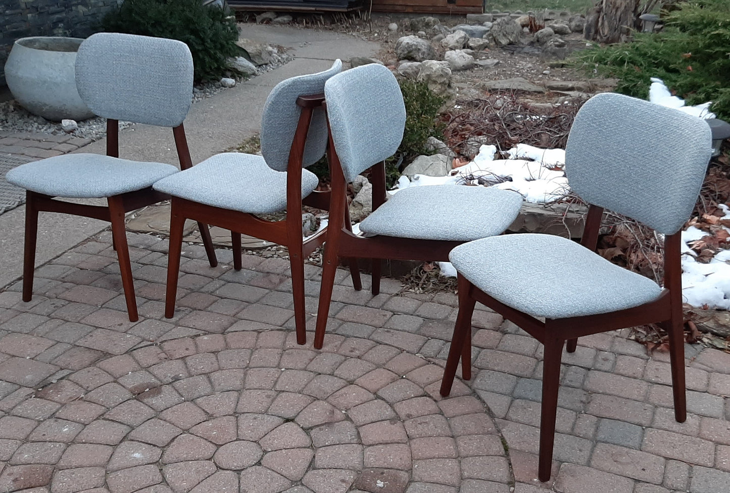 4 REFINISHED REUPHOLSTERED Danish MCM Teak Dining Chairs, A. Olsen style,  like new