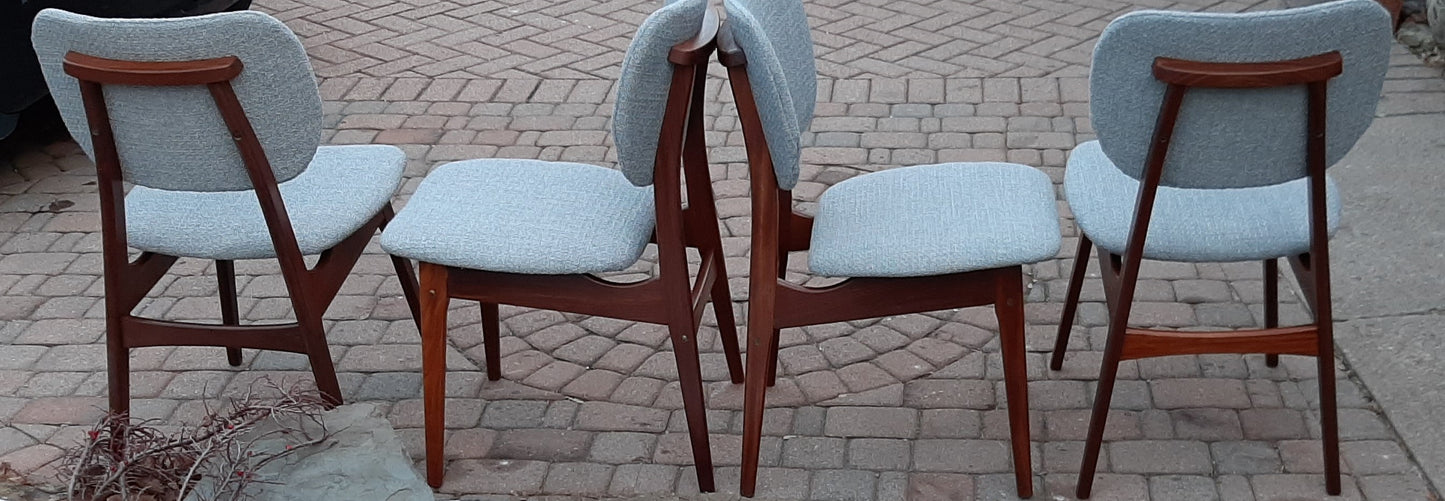 4 REFINISHED REUPHOLSTERED Danish MCM Teak Dining Chairs, A. Olsen style,  like new