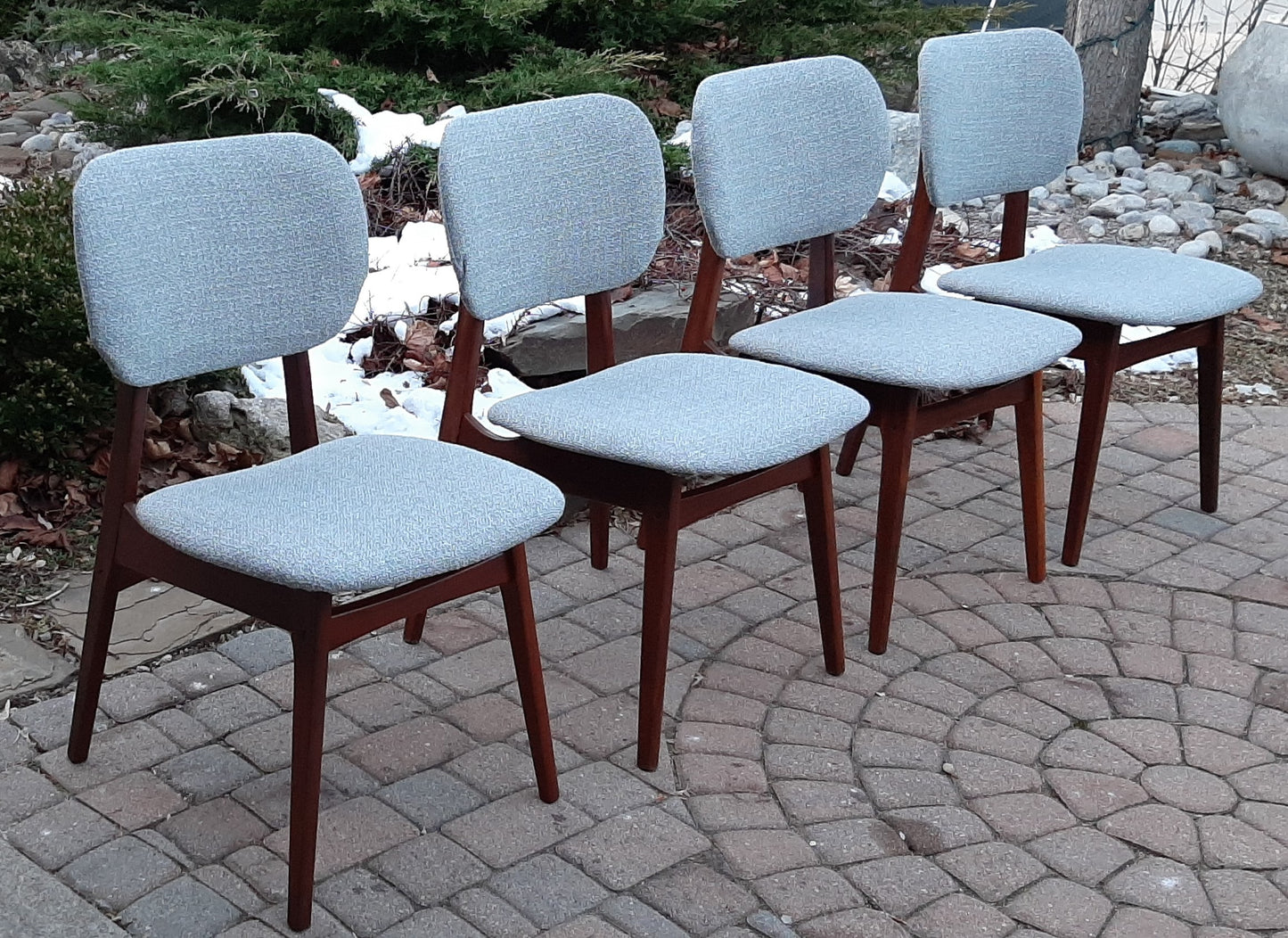 4 REFINISHED REUPHOLSTERED Danish MCM Teak Dining Chairs, A. Olsen style,  like new